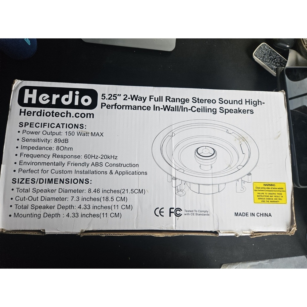 Herdio HCS528 5.25" In-Ceiling Speakers Pair 300W 2-Way Wired White